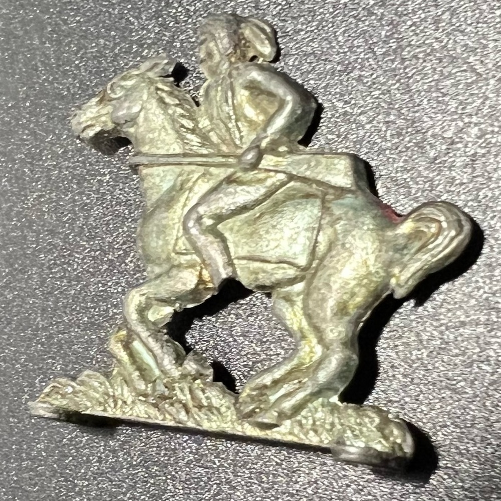Vintage Extra Large Metal Cracker Jack Toy Native American Warrior on Horse